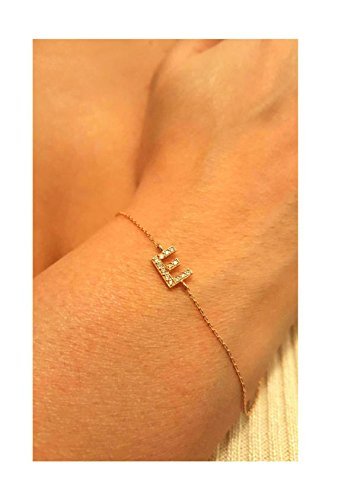 JEWEE DIAMOND14k Gold Diamond Letter Bracelet | Personalized Pave Initials | Sideways Diamond Bracelet | Customizable Jewelry for Women