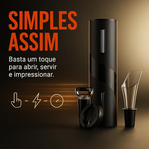 Kit Abridor de Vinho Elétrico 4 em 1, Saca-Rolhas Automático com Decanter, Tampa a Vácuo e Cortador de Lacre