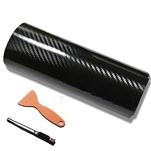 DIYAH 5D High Gloss Black Carbon Fiber Vinyl Bubble Free Air Release Car Wrap Film Automotive DIY Decals with Knife and Hand Tool (120" x 60" / 10 FT x 5 FT)