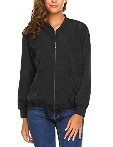 Zeagoo Womens Classic Quilted Jacket Short Patch Bomber Jacket,Black5,Small