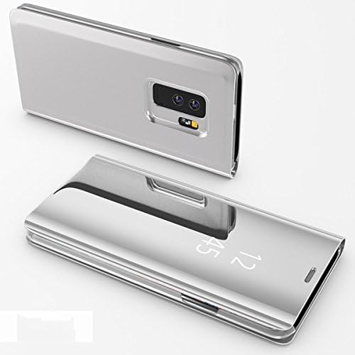 For Galaxy S9 Plus Case,Electroplating Translucent Mirror Clear Luxury Shockproof Protective Metal Aluminum Flip Stand Cover Case for Samsung Galaxy S9 Plus Silver
