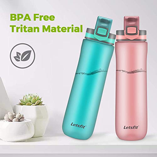 Letsfit Sports Water Bottle, BPAFree Tritan Plastic Water Bottle with