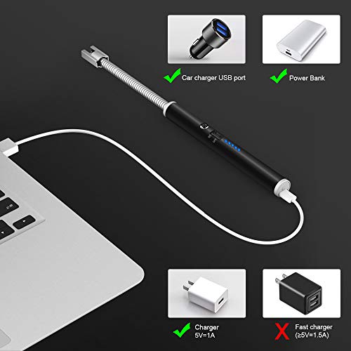 Boncas Flexible Arc Lighter USB Candle Lighter Plasma Lighter Rechargeable Windproof Lighter Long for Household Camping Cooking BBQ Black (Candle Not Include)