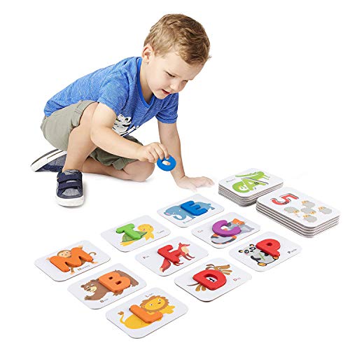 Wondertoys Wooden Alphabet and Number Puzzles Matching Letter Games Preschool Educational Toys Gift with 36 Flashcards and 36 Wooden Puzzles
