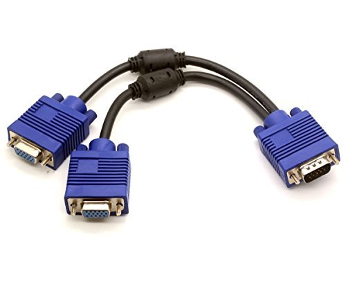 15P VGA Splitter Cable 1 Male to 2 Female Y Adapter Monitor Converter for PC Video Computer TV Projector (Black)