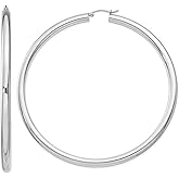 Sterling Silver Jumbo Hoop Earrings 3 Inch (4.0mm thick)