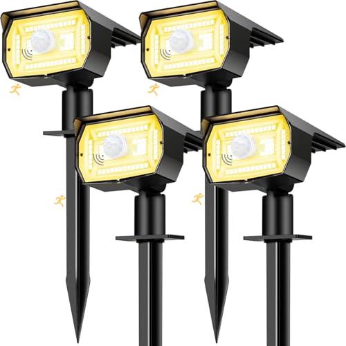 nipify Set of 4 Solar Motion Detector Lights - Powerful 56 LEDs/3 Modes with Waterproof, Adjustable LED Solar Spotlight for Garden Paths (Warm White)
