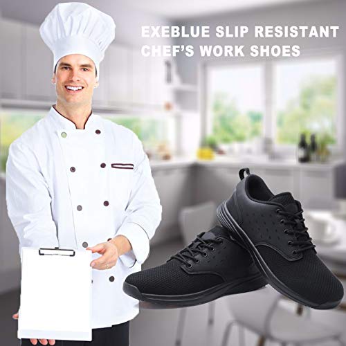 EXEBLUE Kitchen Shoes for Men Slip on Sneakers Slip Resistant Comfortable Lightweight Work Shoes Black