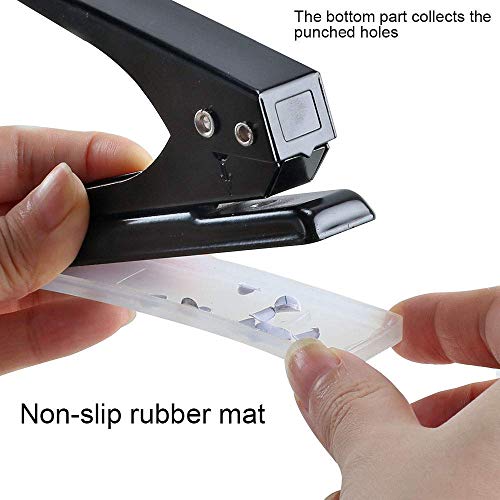 Anpatio Single Hole Punch Metal Low Force Handheld Puncher Paper Punch 12 Sheet Capacity with Scrap Base for Office Desktop Card Craft Binders 1/4" Black/Blue Pack of 2