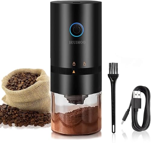 Moedor De Café Elétrico Premium Portátil, Ajustável, Recarregável USB, Com Rebarbas De Cerâmica, Compacto Para Viagens E Escritório Ideal para Espresso, Preto.