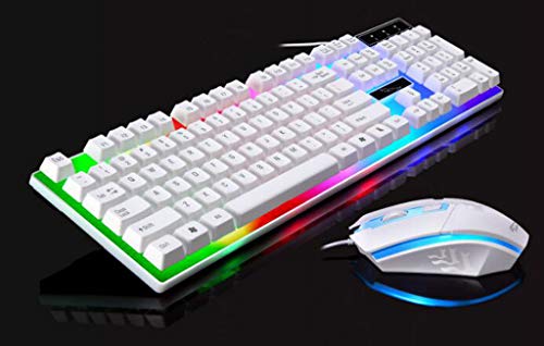 COM1950s 104 Keys Gaming Keyboard 1 Set Anti-Splash Wired Mult Punk Gaming Keyboard Mouse Office for PC Computer (White) - Thumbnail 6