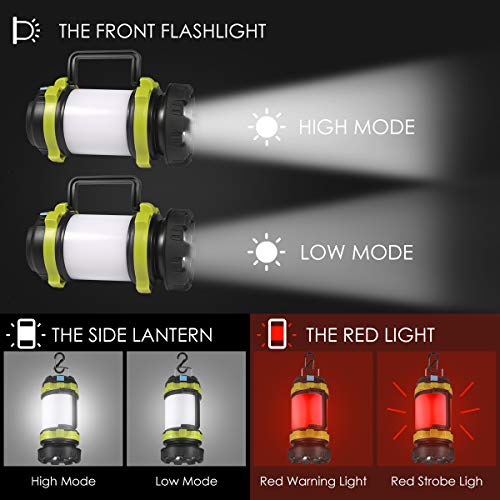 LED Camping Lantern, Rechargeable Portable Lantern Flashlight, 6 Modes, 3600mAh Power Bank, Two Way Hook of Hanging, Perfect for Hurricane, Emergency Light, Outdoor Recreations, USB Cable Included