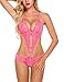 ADOME Sexy Lingerie for Women Teddy One Piece Lace Bodysuit(Pink,M)