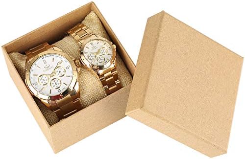 Reviance Luxury Mens Womens Couple Quartz Watches White Dial Stainless Steel Strap Wristwatch Valentine's Gift Set of 2