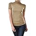 Stretch Short Sleeve Mock Neck Turtleneck Blouse Top Shirt (Beige)