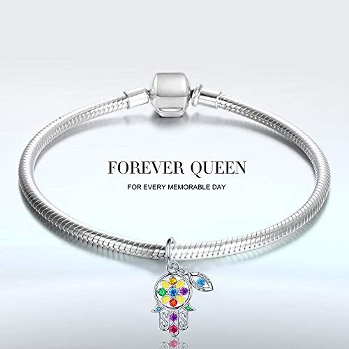 Hamsa Hand fit Pandora Charms Bracelet, 925 Sterling Silver Good Luck Vintage Fatima Hand Dangle Charms Pendant with Blue Evil Eye for Snake Chain Bracelet Necklace FQ0053