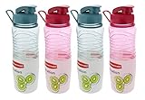 Rubbermaid Water Bottle Chug - Leak-Proof Reusable Container - Ridged Shape and Finger Loop Make for Easy Carrying - BPA-Free - Great for Travel - 30 Ounces, 2 Coastal Teal and 2 Magenta Fire, 4 Pack