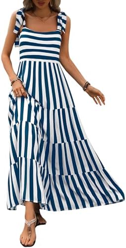 ABEWIP Spaghetti Strap Dresses for Women 2024 Summer Stripe
