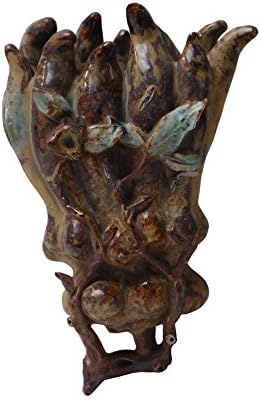 Handmade Clay Celadon Yellow Mix Buddha Finger Fruit Shape Wall Hanging Vase an155