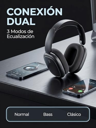 TEISCHE ND905-ANC Wireless Headphones with Bluetooth 5.4 Headband, Active Noise Cancellation (3 Modes), 3 Equalizers, 40H Autonomy, Magnetic Pads and Dual Connection (Black)