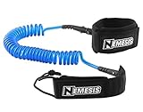 Super PREMIUM SUP Leash 10' COILED by 'Nemesis Surf' (tm) - Double Stainless Steel Swivels and Triple Rail Saver