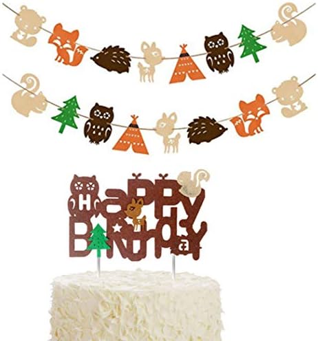CaJaCa Woodland Creatures Banner and Woodland Creatures Cake Topper Baby Shower Party Supplies Decorations