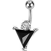 Pierced Owl 14GA 316L Stainless Steel Black CZ Crystal Triangle Belly Button Ring