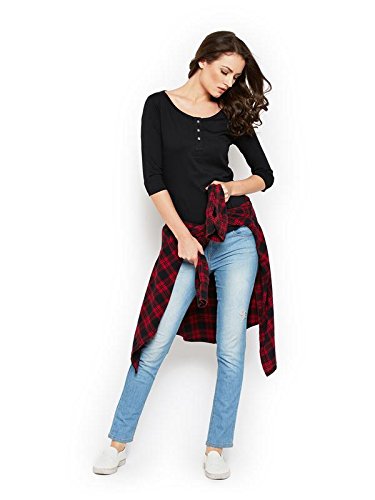 the dry state women's cotton burgundy henley pure cotton 3/4 sleeves tshirt