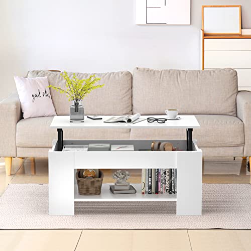 ZENY Lift Top Coffee Table with Hidden Compartment and Storage Shelves
