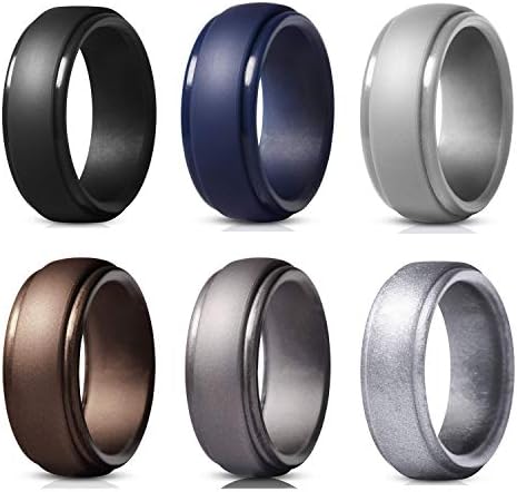WANTech Silicone Wedding Rings for Men, 6 Pack Silicone Rubber Wedding Bands, Weight Training, Sports, Military, Work, Hunting, Exercise Travel and Outdoors
