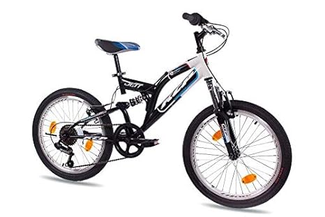 KCP 20 Zoll Mountainbike Kinderfahrrad - JETT FSF weiss schwarz - Vollfederung Kinder Fahrrad für Jungen und Mädchen mit 6 Ga