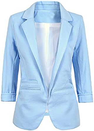 Celewe Women's Cotton Rolled Up Sleeve No-Buckle Blazer Jacket Suits