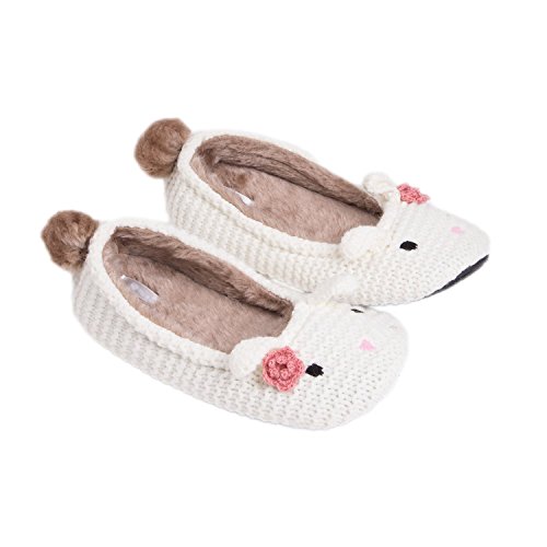 MiYang Women's Super Soft Bunny Ballerina Slipper White l