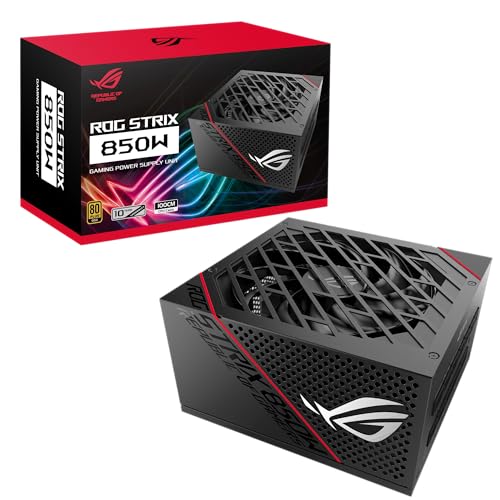 ASUS ROG Strix 850W Gold Alimentatore PC Modulare, 80Plus Gold, ATX12V, Dissipatori ROG Heatsink, Ventola Axial-Tech, Tecnologia 0dB, Personalizzabile, Misure 16 x 15 x 8.6 cm, Tasto ON/OFF, Nero