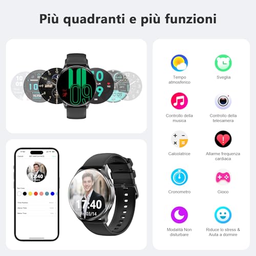 Blackview Smartwatch Uomo Donna, Effettua e Rispondi alle Chiamate, Orologio Smartwatch Fitness con 1.43' HD AMOLED/112+ Sportive/SpO2/Monitoraggio del Sonno/Cardiofrequenzimetro per Android IOS