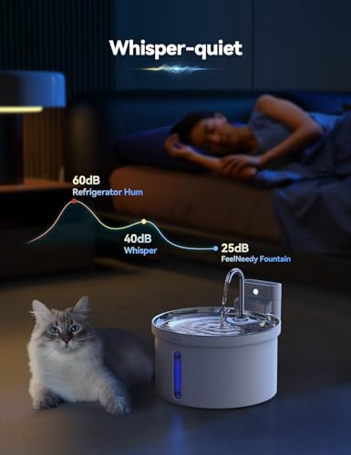 FEELNEEDY 3.5 L Cat Fountain Stainless Steel Wireless with Sensor, Drinking Fountain for Cats with Battery 4000 mAh Cats Battery Operated Water Fountain Super Quiet with 3 Filters (Acrylonitrile Butadiene Styrene (ABS))