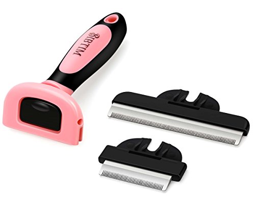 BIBTIM 2-In-1 Deshedding Tool Professional Pet Grooming Brush Kit Best Dog and Cat Hair Shedding Comb, Pink