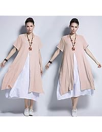 Vestido de dos piezas de lino suave de algodón para primavera, verano, talla grande