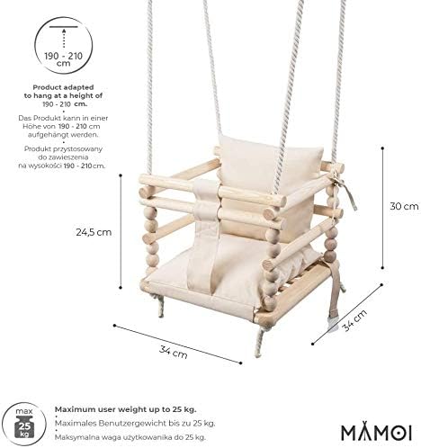 MAMOI Baby Swing Set, Wooden Swing, Ideal as Baby Swing Outdoor, Garden Swing, Indoor Swing. 2 in 1 Swing Set, 3 in 1 Swing That Grows with Kid, Includes Safety Belt … (Beige) - Image 5