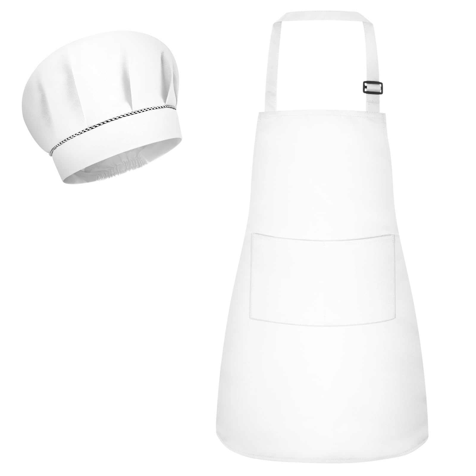 BSBUY Kids Apron and Chef Hat Set Painting Apron Art Apron Boys Girls Adjustable Apron Toddler Chef Apron Kitchen Garden Bib Aprons for Baking Crafting BBQ DIY(White)