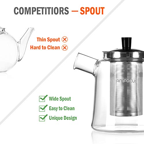 Glass Teapot with Infuser, Blooming and Loose Leaf Tea Pot Tea Maker Stainless Steel Infuser - Stovetop Safe