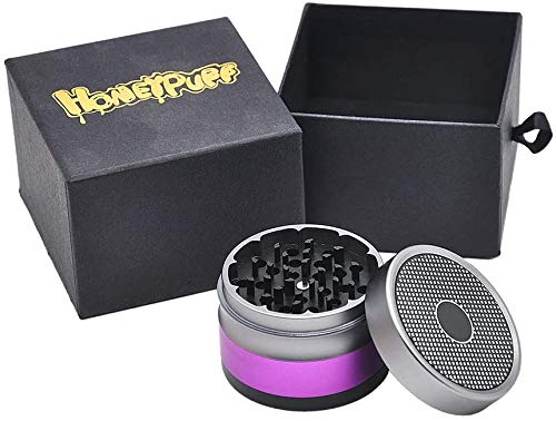 Ausma 4 Pieces 2.5 inch Large Metal Grinder with Pollen Catcher,Scraper and Magnetic Top for Herbs,Spices(Purple)