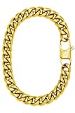 18k Gold Plated Cuban Link Chain Bracelet for Men + Gift Bag