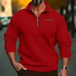 Mens Quarter Zip Pullover Vintage Fashion Long