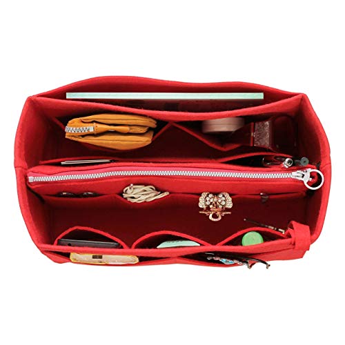 [Fits Neverfull GM/Speedy 40, Red] Felt Organizer (with Detachable Middle Zipper Bag), Bag in Bag, Wool Purse Insert, Customized Tote Organize, Cosmetic Makeup Diaper Handbag - Thumbnail 3