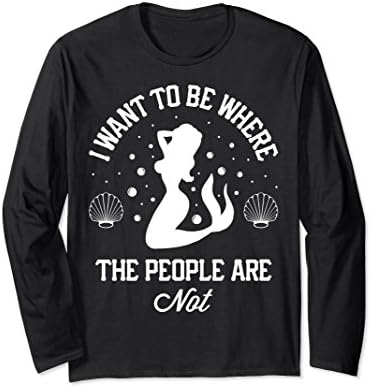 Unisex I Want To Be Where The People Are Not Mermaid Beach Shirt Medium Black