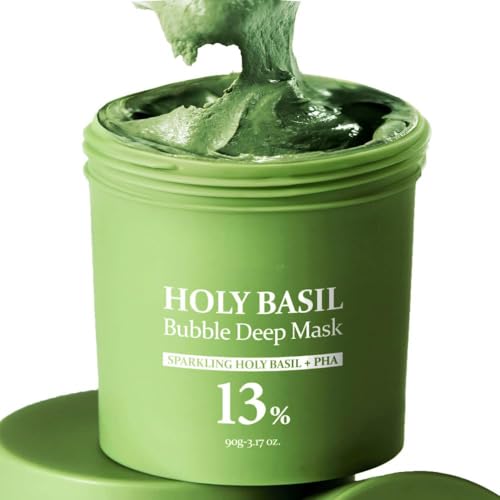 LBOYLOVE® Holy Basil Bubble Deep Mask – Holy Basil & Carbonated Water for Cleansing Pores & Blackheads, Korean Clay to Bubble Wash-Off Pack (90g / 3.17 oz)