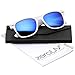 zeroUV Retro Large Square Colored Mirror Lens Horn Rimmed Sunglasses 55mm (White/Blue Mirror)