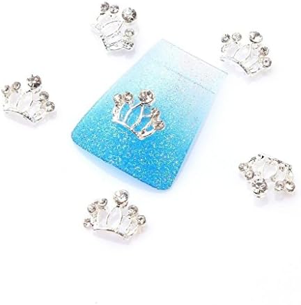 EFT 10pcs Fashion Nail Charms Beads Silver Crown Rhinestone Gem Alloy 3D Metal Nail Art Tips Slice Manicure Decoration for Women girls Ladies