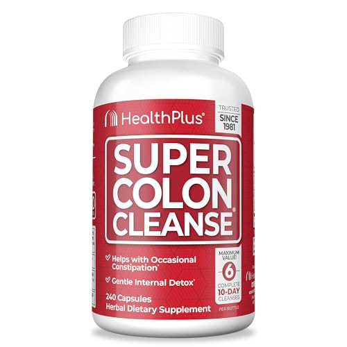 Health Plus Super Colon Cleanse 60 Day Supply of Gentle Gut Cleanse Detox, Psyllium Husk, Probiotics for Constipation Relief & Digestive Support, 240 Capsules
